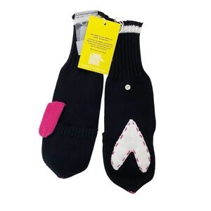 Kerri Rosenthal Heart Mittens Black & Pink Convertible Cotton Cashmere Blend